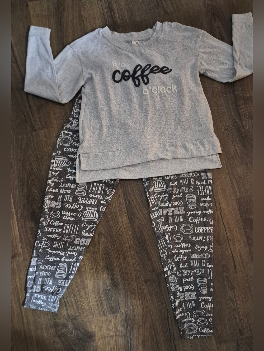 Secret Treasures Charcoal Gray And White  Coffee Pajama/lounge Wear Set.